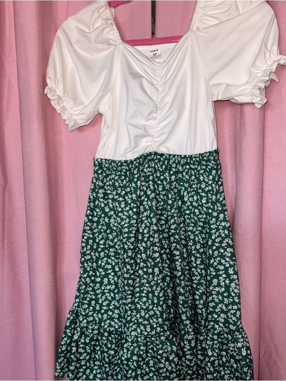 SHEIN White Puff-Sleeve Top with Green Floral Maxi dress for girls